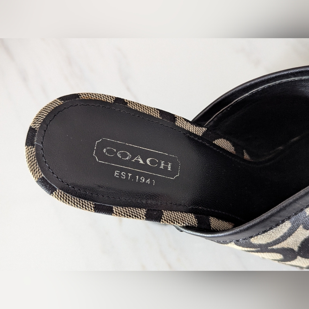 Coach Signature Canvas Mule Clogs - Black & Tan With C Monogram - Picture 12 of 16